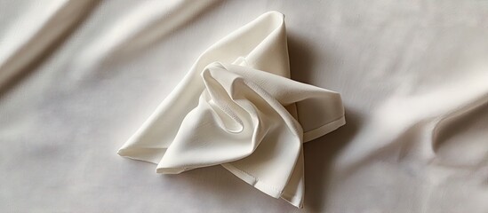 Poster - Elegant white napkin intricately folded and placed on a smooth white tablecloth highlighting sophistication in dining settings and events.