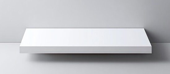 Aufkleber - Minimalistic white rectangular display shelf on a light gray wall for showcasing designs, featuring a clean professional aesthetic ideal for presentations.