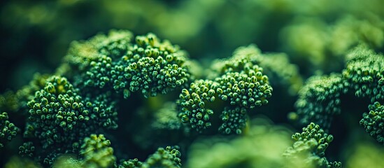 Aufkleber - Close up of vibrant green broccoli florets with a soft blurred background highlighting health benefits and eco-friendly nutrition choices