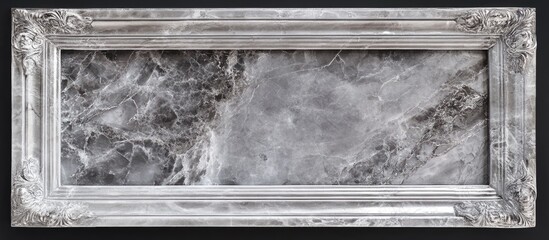 Aufkleber - Elegant rectangular frame adorned with intricate silver details on a luxurious white silver marble background featuring shades of gray and white.