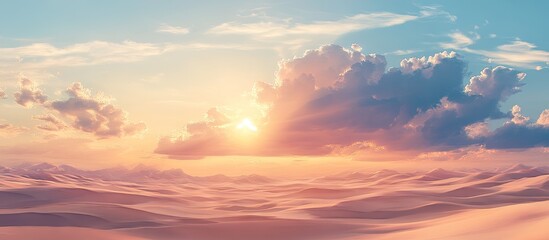Aufkleber - panoramic desert landscape at sunrise with soft pink and blue sky, golden sand dunes in the foregrou