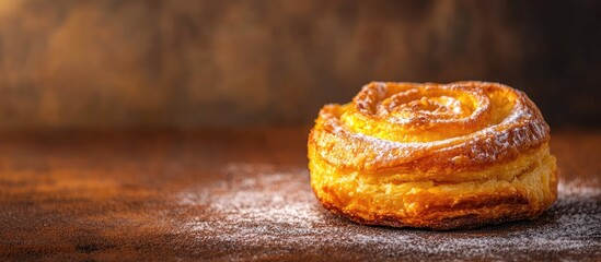 Poster - Pumpkin pastry on a warm autumn brown backdrop with a textured surface offering ample copy space ideal for seasonal food concepts