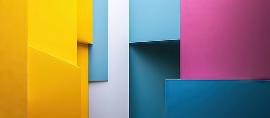Fototapete - Vibrant geometric shapes in cyan yellow magenta and white arranged in a layered modern design with an eye-catching aesthetic and clean lines