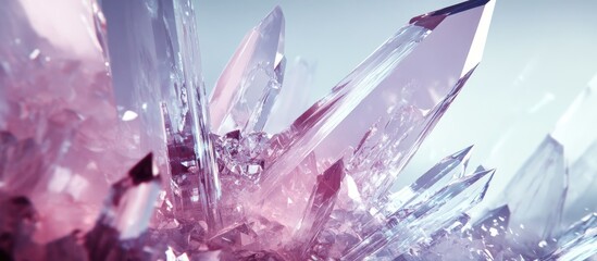 Fototapete - Captivating crystal structures in shades of pink and purple shimmering against a soft light background showcasing intricate digital artistry elements