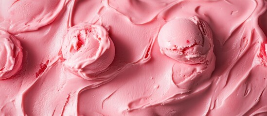 Aufkleber - Creamy pink strawberry ice cream texture with smooth swirls and rounded scoops beautifully arranged on a vibrant pastel background.