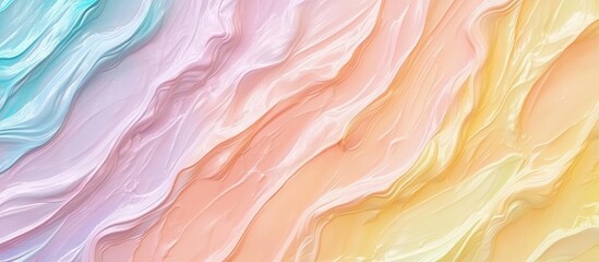 Poster - Pastel colored waves of paint in soft pink, lavender, peach, and yellow, creating a textured abstract background with flowing motion.