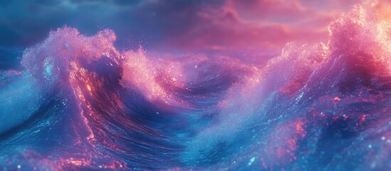 Leinwandbilder - Vibrant pink and blue iridescent waves swirl harmoniously across the image, creating a mesmerizing and unique cellphone wallpaper design.