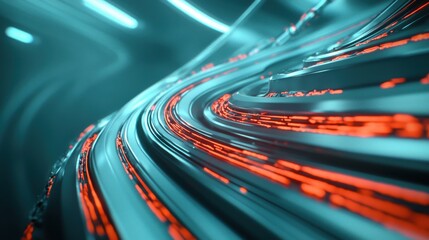 Poster - Dynamic flow of glowing red lines abstract art digital environment energetic vibe close-up perspective modern concept