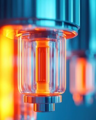 Poster - Close-up of a precision drug delivery device in a clinical environment with sleek design and glowing components