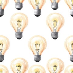 Wall Mural - Seamless pattern light bulb, isolated on white background, repeating design.