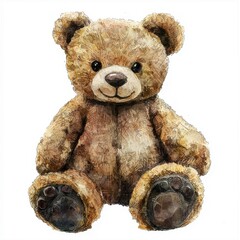 Watercolor style teddy bear, soft hues, playful and isolated on white background.