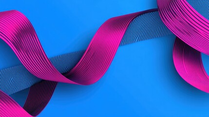 Abstract pink ribbon wave on blue background.