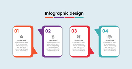Poster - 4 paper white rectangular elements infographic Concept of 4 steps of business development process. Simple infographic design template. Modern linear vector illustration for report.