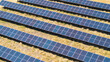 © Cavan - Aerial view of solar array farm on dry grass in Central California