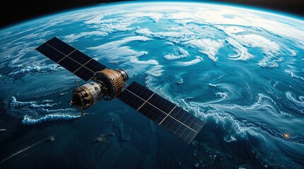 Wall Mural - Satelite space station in orbit above planet Earth, space science