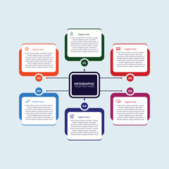 Fototapete - Modern Business infographic template. 6 Step timeline journey. Process diagram, 6 options on light blue background, Infographic elements vector illustration