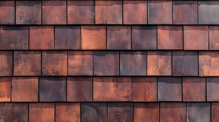 Aufkleber - Terracotta roof tiles are skillfully arranged, revealing a beautiful array of earthy colors and textures. Sunlight highlights the craftsmanship of these tiles, enhancing their rustic beauty