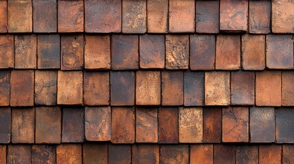 Aufkleber - Terracotta roof tiles are meticulously arranged in a seamless pattern, displaying a rich array of earthy colors and textures. This artistic installation evokes a sense of rustic elegance