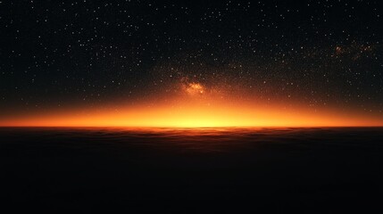 Wall Mural - fiery sunset above a sea of clouds and stars