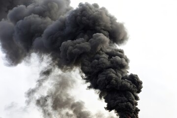 Wall Mural - Black smoke from a fire in the sky, closeup of photo