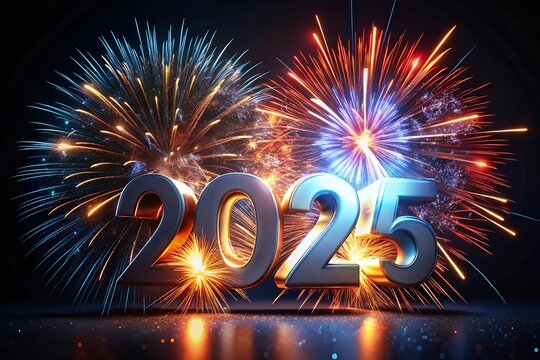 Happy New Year 2025.new Year's Eve Celebration, New Year Goals 2025 with firework background.