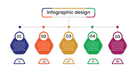 Poster - Business infographic template. polygonal 5 Step timeline journey. Process diagram, 5 options on white background, Info graph elements vector illustration.