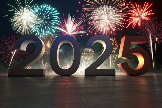 Happy New Year 2025.new Year's Eve Celebration, New Year Goals 2025 with firework background.