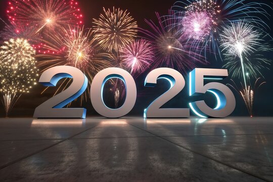Happy New Year 2025.new Year's Eve Celebration, New Year Goals 2025 with firework background.