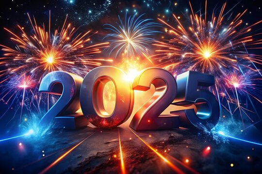 Happy New Year 2025.new Year's Eve Celebration, New Year Goals 2025 with firework background.