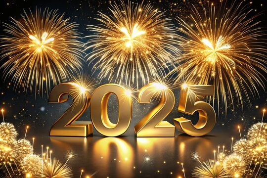 Happy New Year 2025.new Year's Eve Celebration, New Year Goals 2025 with firework background.