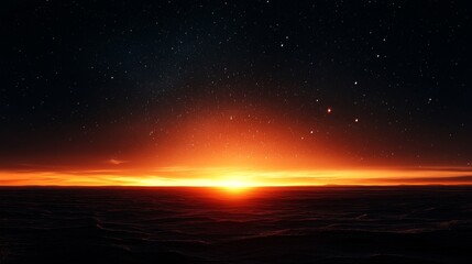 Wall Mural - fiery sunset over a dark ocean under starry skies