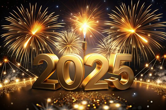 Happy New Year 2025.new Year's Eve Celebration, New Year Goals 2025 with firework background.