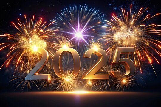 Happy New Year 2025.new Year's Eve Celebration, New Year Goals 2025 with firework background.
