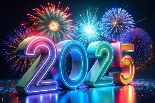 Happy New Year 2025.new Year's Eve Celebration, New Year Goals 2025 with firework background.