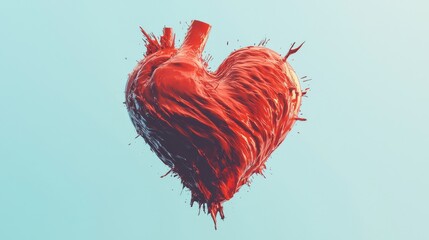 Poster - Abstract Red Heart Shape with Organic Texture and Fluid Design on a Blue Background for Love and Emotion Concepts