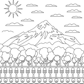 a line art mountain coloring page 