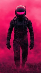 Sticker - Futuristic Astronaut in Pink Fog A Cyberpunk Digital Painting