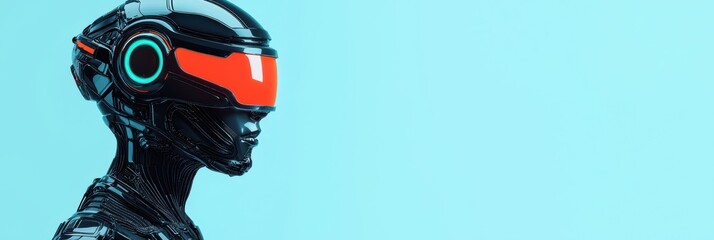 Poster - Futuristic Robot Profile A Digital 3D Rendering of a Cyborg With Red Visor