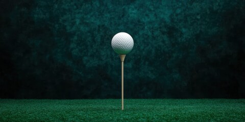 Wall Mural - Golf Ball on Tee Against a Dark Green Background