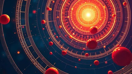 Aufkleber - A red and blue circle with many red balls in it. The circle is surrounded by a blue background
