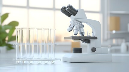 Poster - image of a laboratory microscope and test tubes representing cutting edge biological analysis and experimentation tools