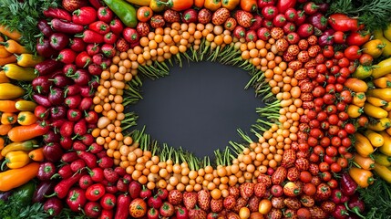 Wall Mural - Vibrant Circle of Fresh Organic Vegetables Including Carrots Broccoli Bell Peppers and Tomatoes Arranged Artfully on a Wooden Table Creating a Colorful and Inviting Culinary Display