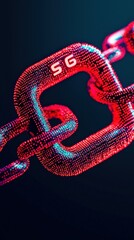 Poster - abstract digital chain link glowing in vibrant colors representing connectivity and technology conce