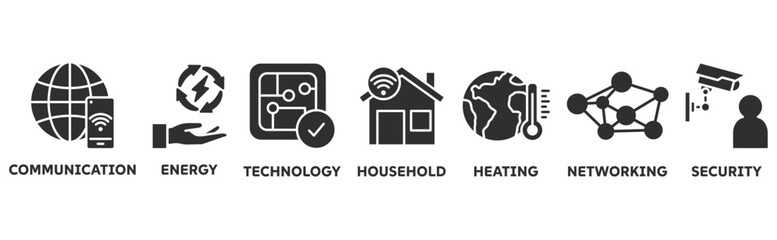 Smart Home icon set illustration concept with icon of communication, energy, technology, household, heating, networking, security 
