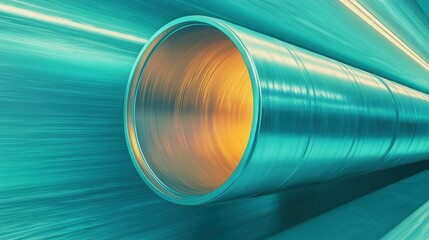 Poster - Industrial metallic pipe reflection sleek surface texture close-up view contemporary environment