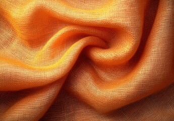 Poster - Textured Orange Fabric Close-Up Showing Delicate Weave and Soft, Flowing Quality Ideal for Backgrounds, Textiles, Interiors, Fashion, or Still Life Photography Projects