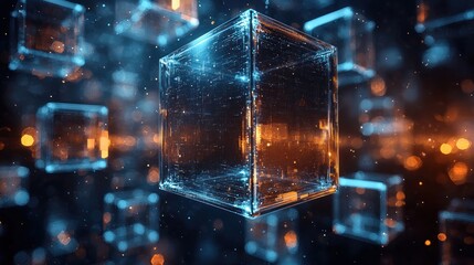 Fototapete - Luminous Translucent Cube Abstract Digital Art