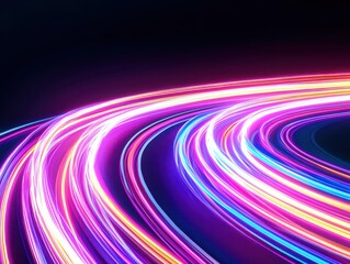 Poster - Dynamic neon light streaks racing across black background futuristic design energy visuals abstract art