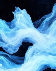 Poster - Dynamic motion of white and blue light streaks waves on black background energetic modern visuals abstract art