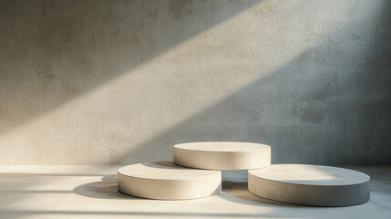 Aufkleber - Minimalist 3D Room Background Featuring Geometric Platforms and Soft Light Effects
